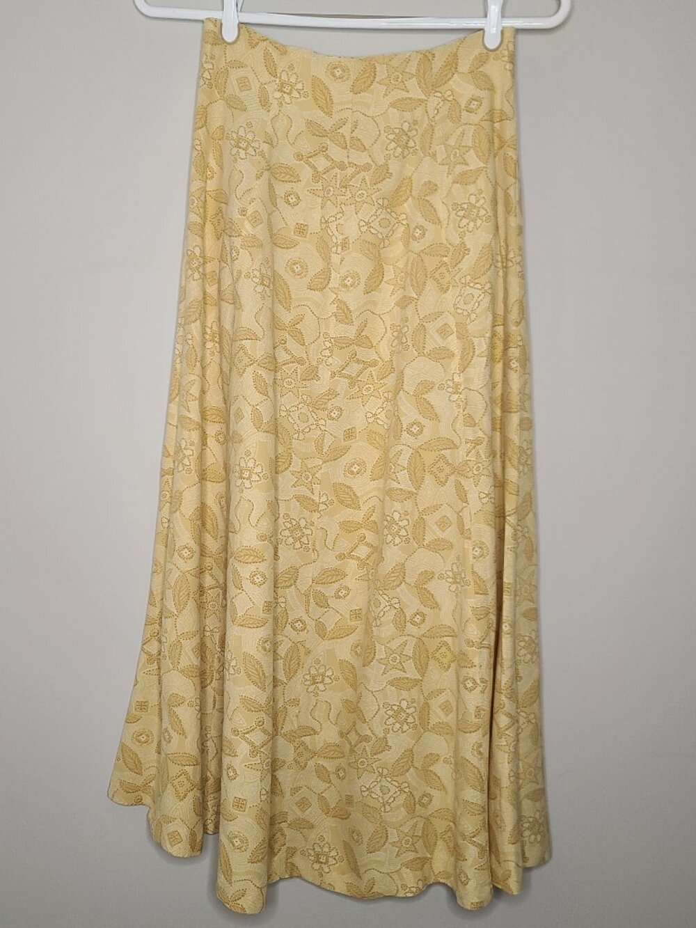 Nipon Yellow Geometric Floral Patterned A-line Maxi Skirt Size 8
